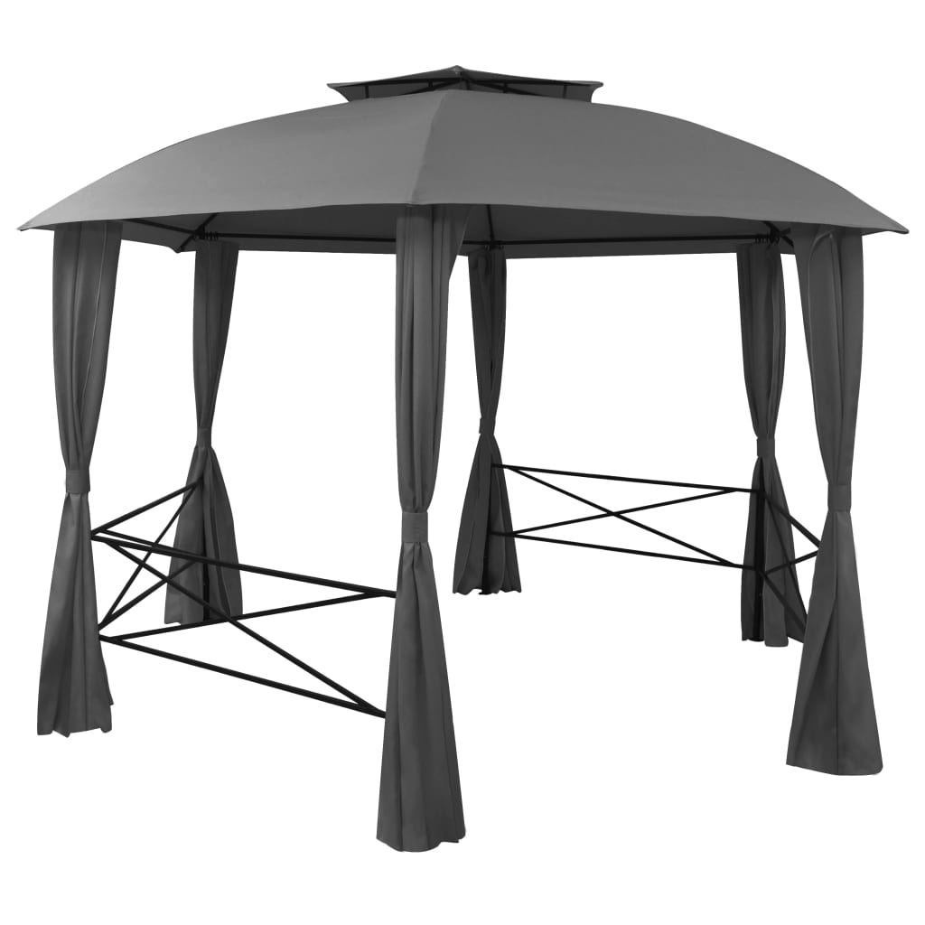 VidaXL Tuinpaviljoen met gordijnen hexagonaal 360x265 cm