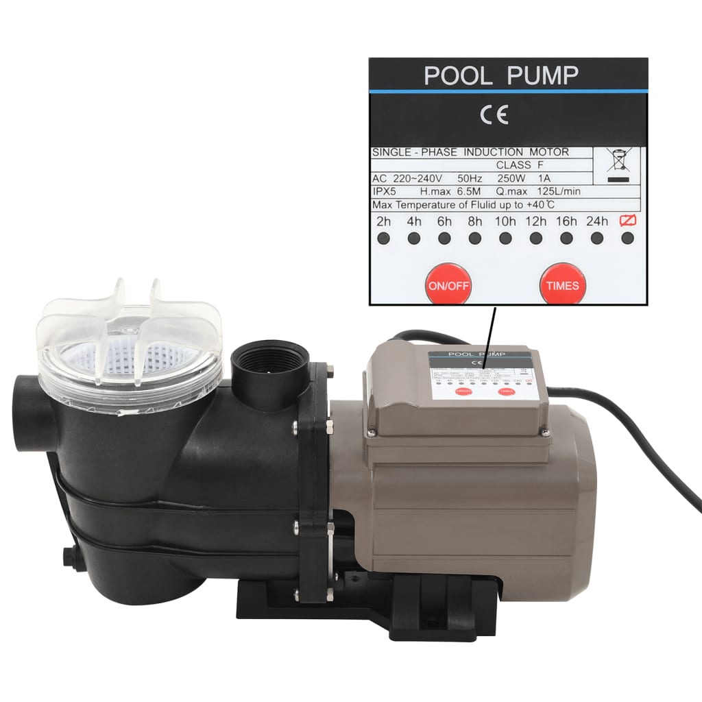 VidaXL Zwembadpomp met timer 0,25 pk 8000 l u zwart
