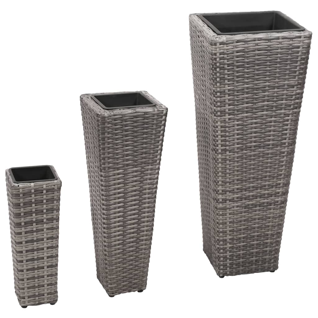 VidaXL Plantenbakken verhoogd 3 st poly rattan grijs