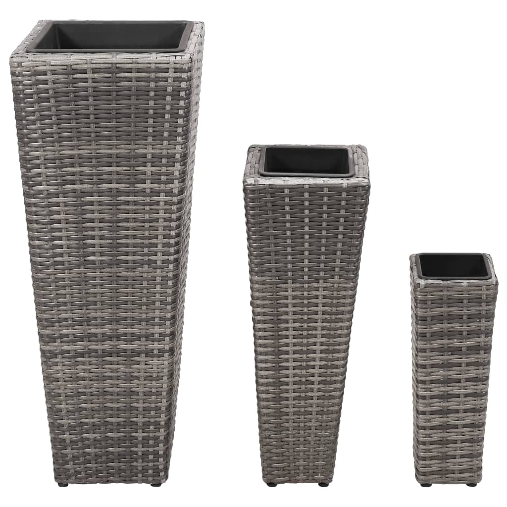VidaXL Plantenbakken verhoogd 3 st poly rattan grijs