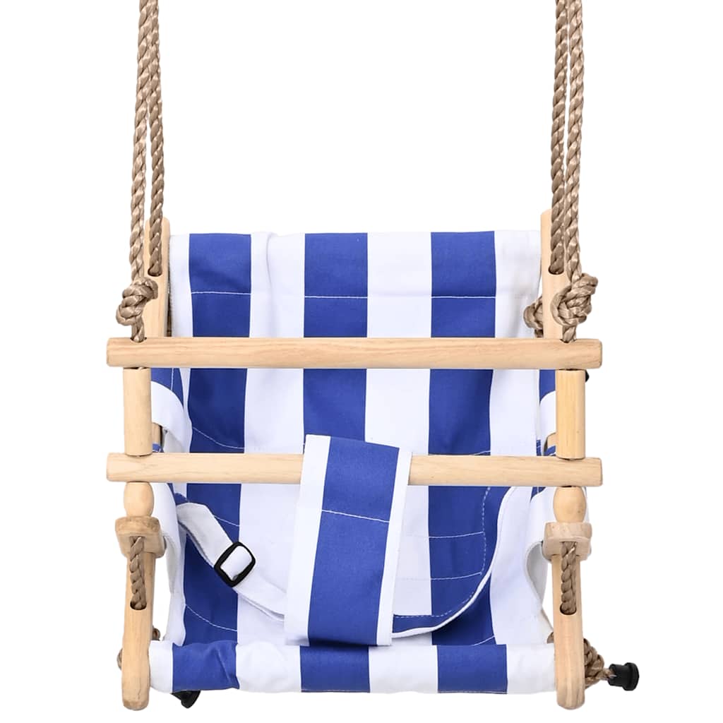 VidaXL Babyschommel met veiligheidsgordel katoen hout blauw