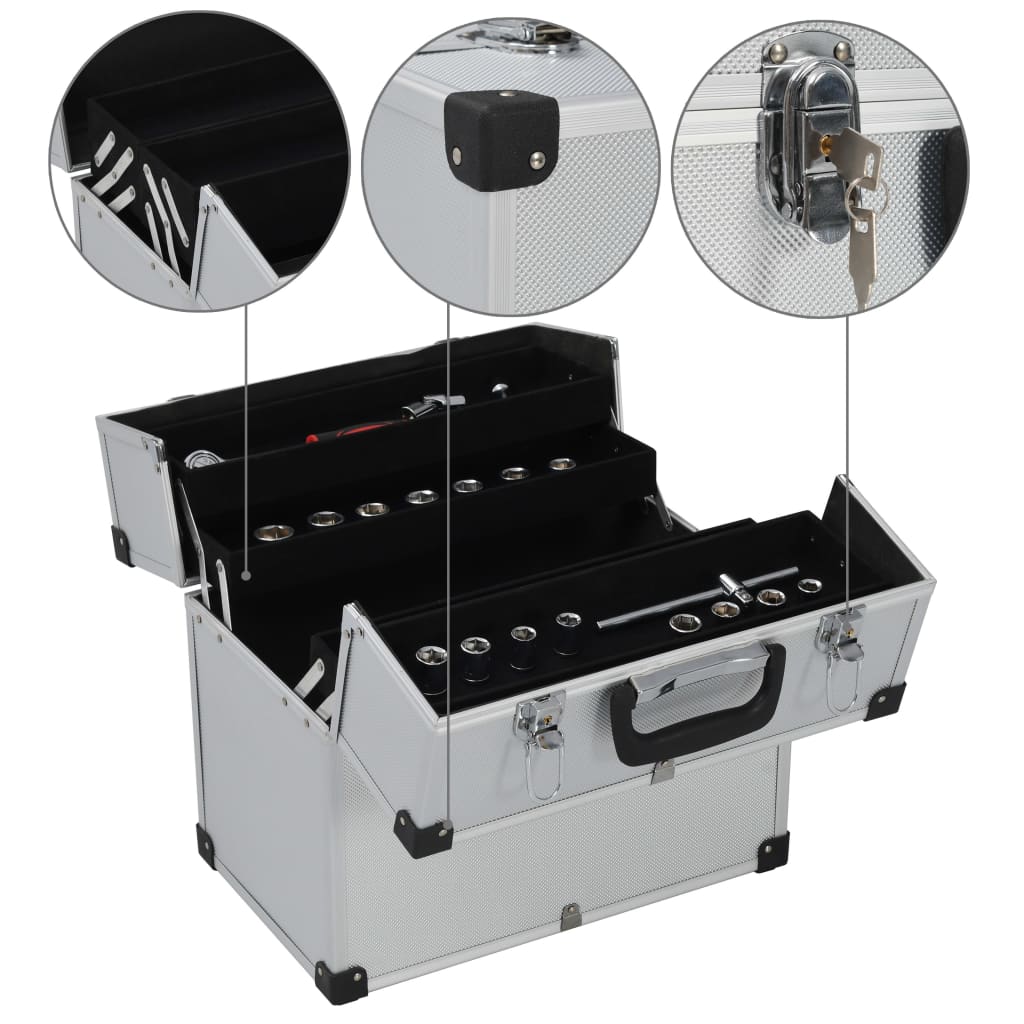 VidaXL Gereedschapskoffer 38x22,5x34 cm aluminium zilverkleurig