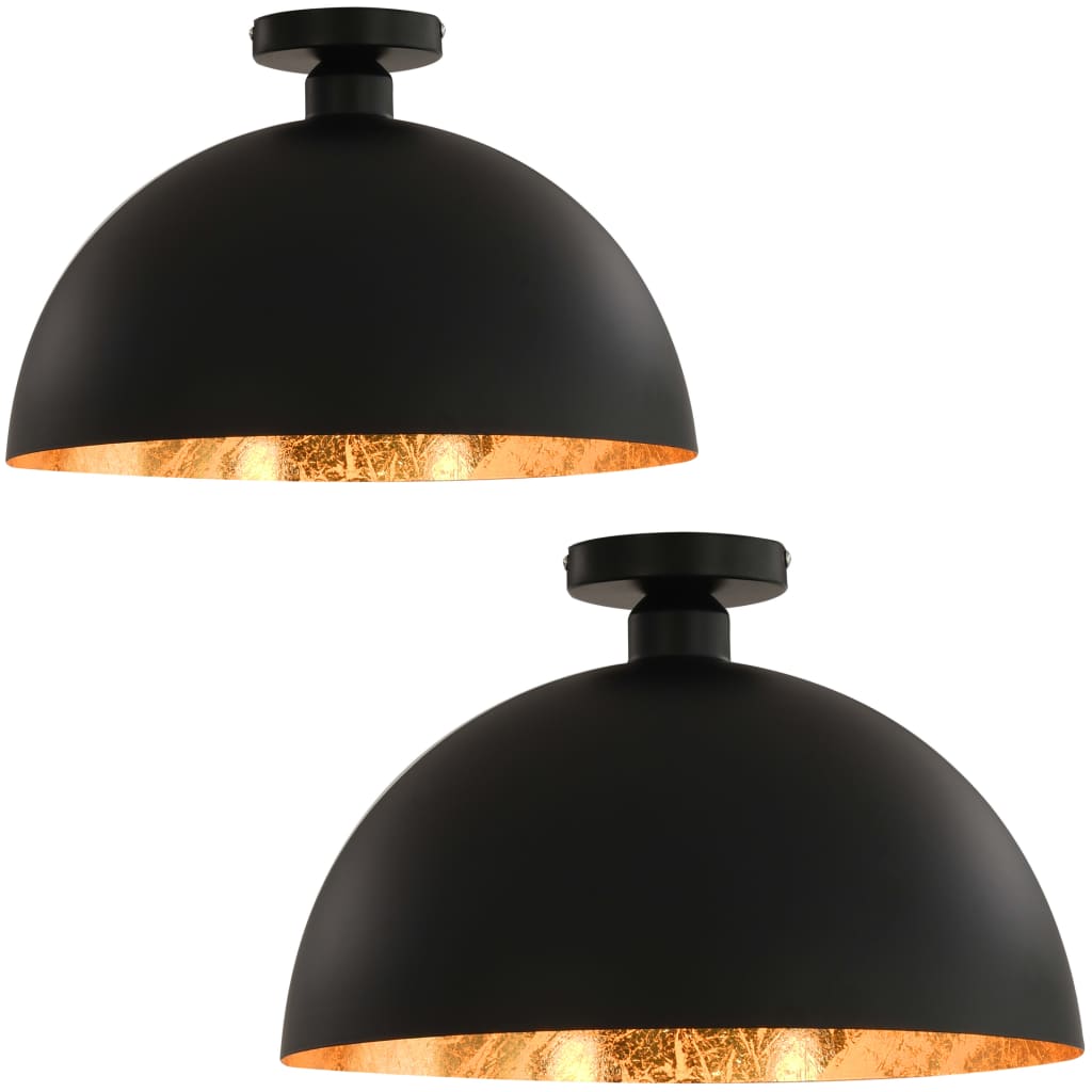 VidaXL Plafondlampen 2 st halfrond e27 zwart en goudkleurig