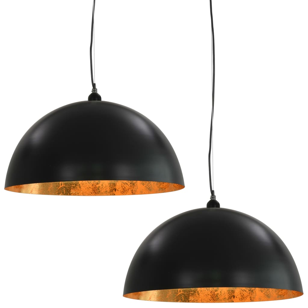 VidaXL Plafondlampen 2 st halfrond e27 50 cm zwart en goudkleurig