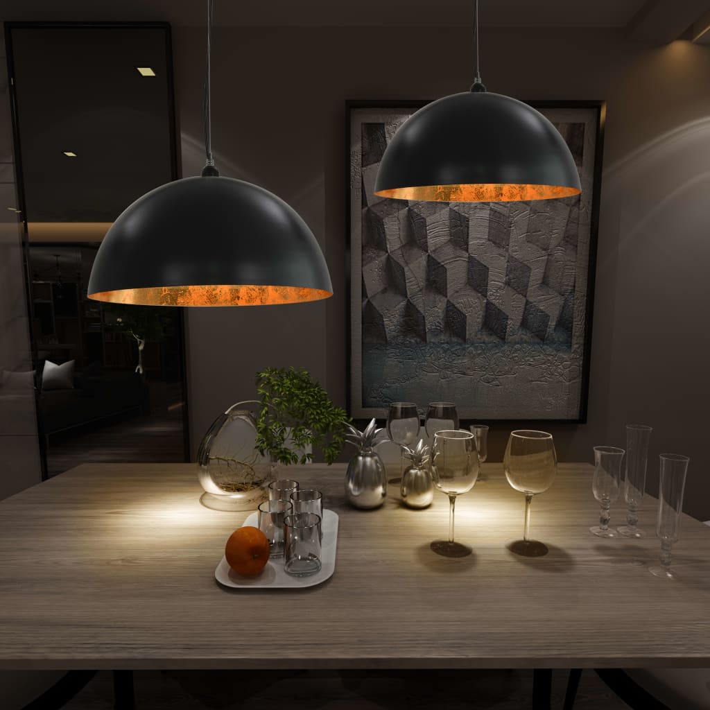 VidaXL Plafondlampen 2 st halfrond e27 50 cm zwart en goudkleurig