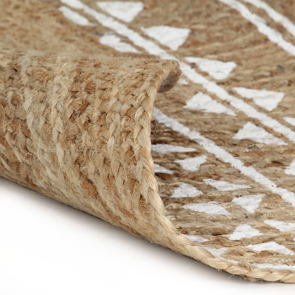 VidaXL Vloerkleed handgemaakt met witte print 90 cm jute