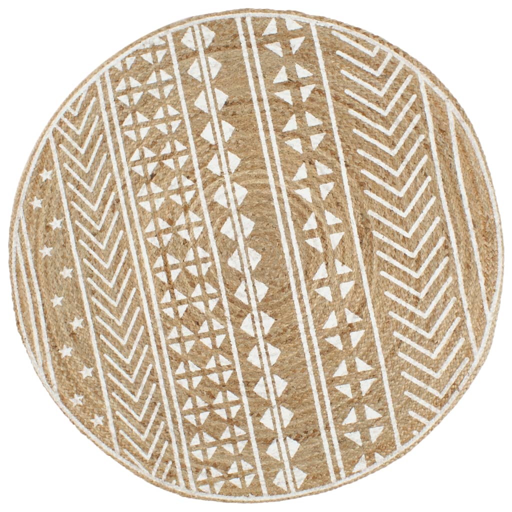 VidaXL Vloerkleed handgemaakt met witte print 120 cm jute