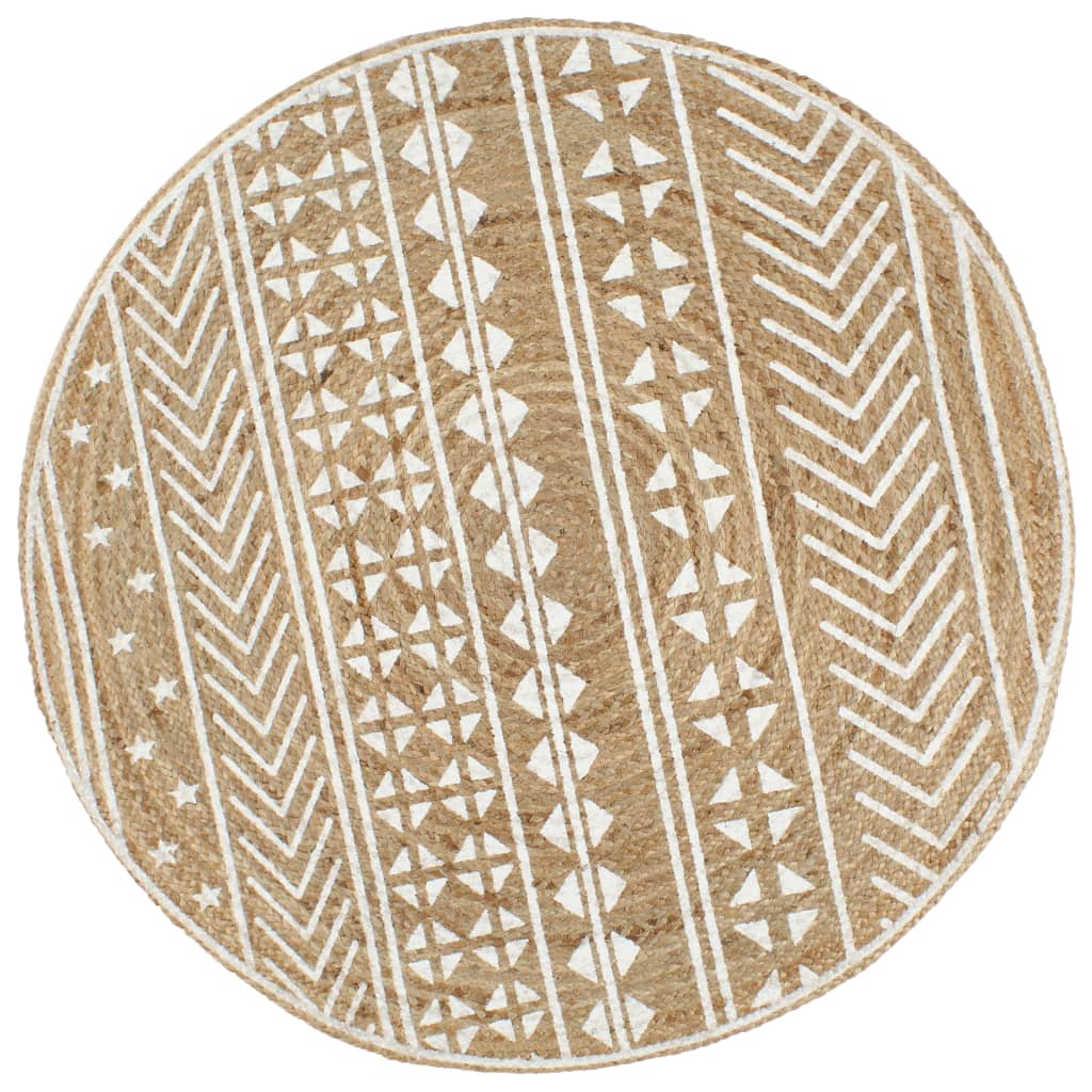 VidaXL Vloerkleed handgemaakt met witte print 150 cm jute