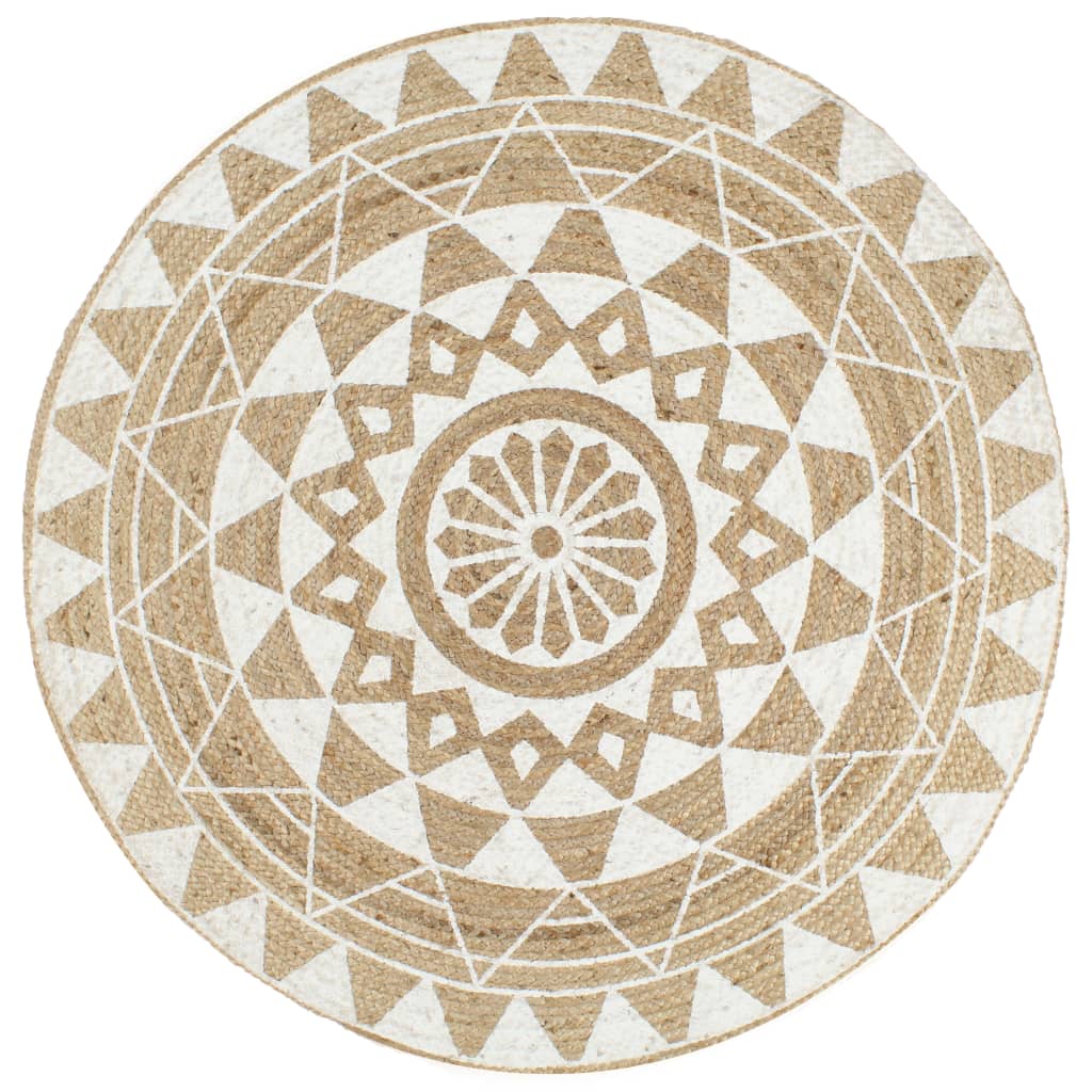 VidaXL Vloerkleed handgemaakt met witte print 120 cm jute