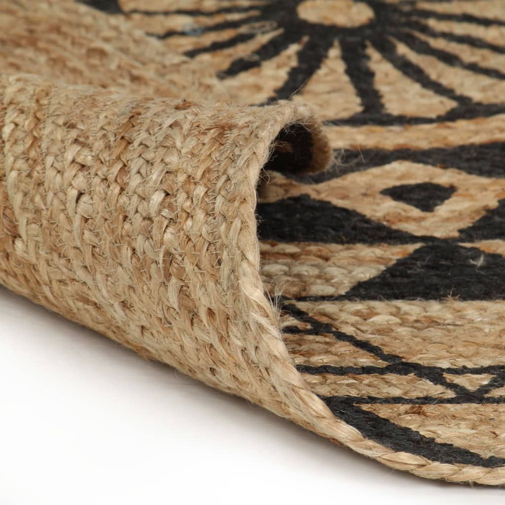 VidaXL Vloerkleed handgemaakt met zwarte print 150 cm jute
