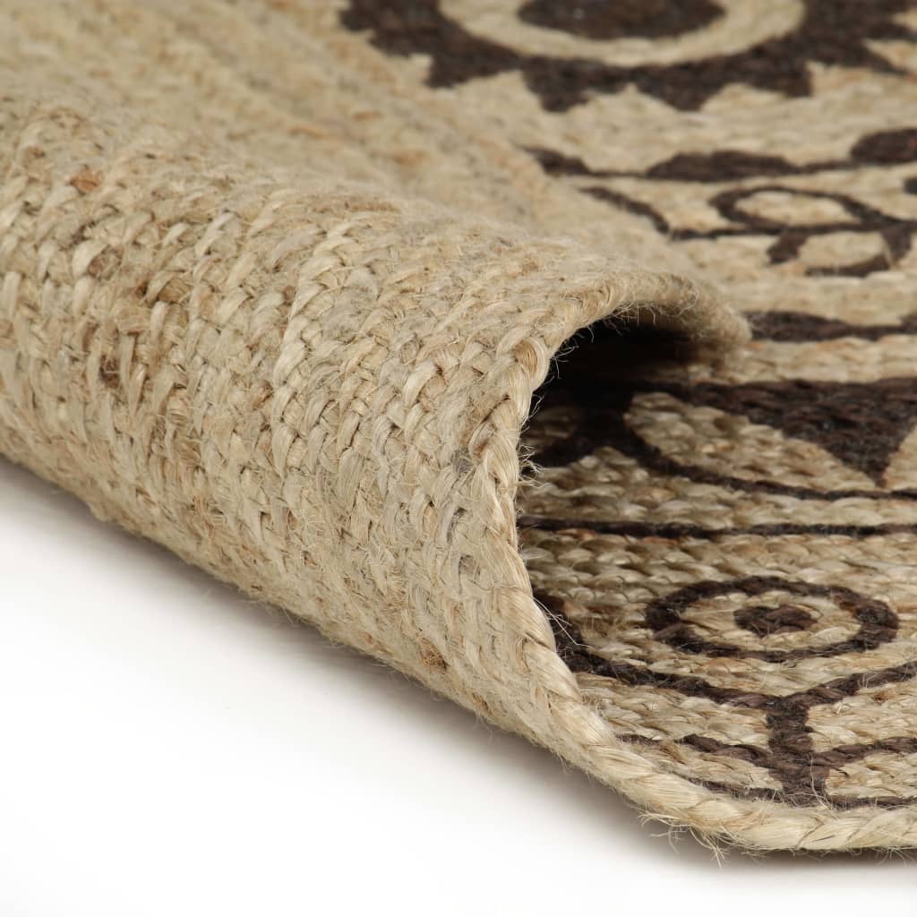 VidaXL Vloerkleed handgemaakt met donkerbruine print 120 cm jute