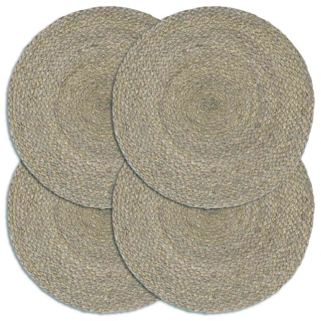 VidaXL Placemats 4 st rond 38 cm jute effen grijs