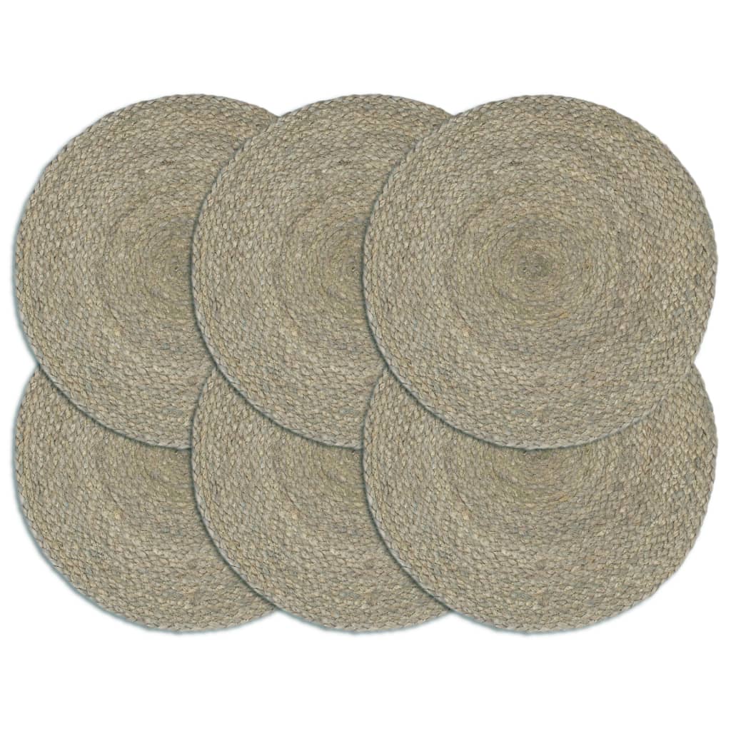 VidaXL Placemats 6 st rond 38 cm jute effen grijs