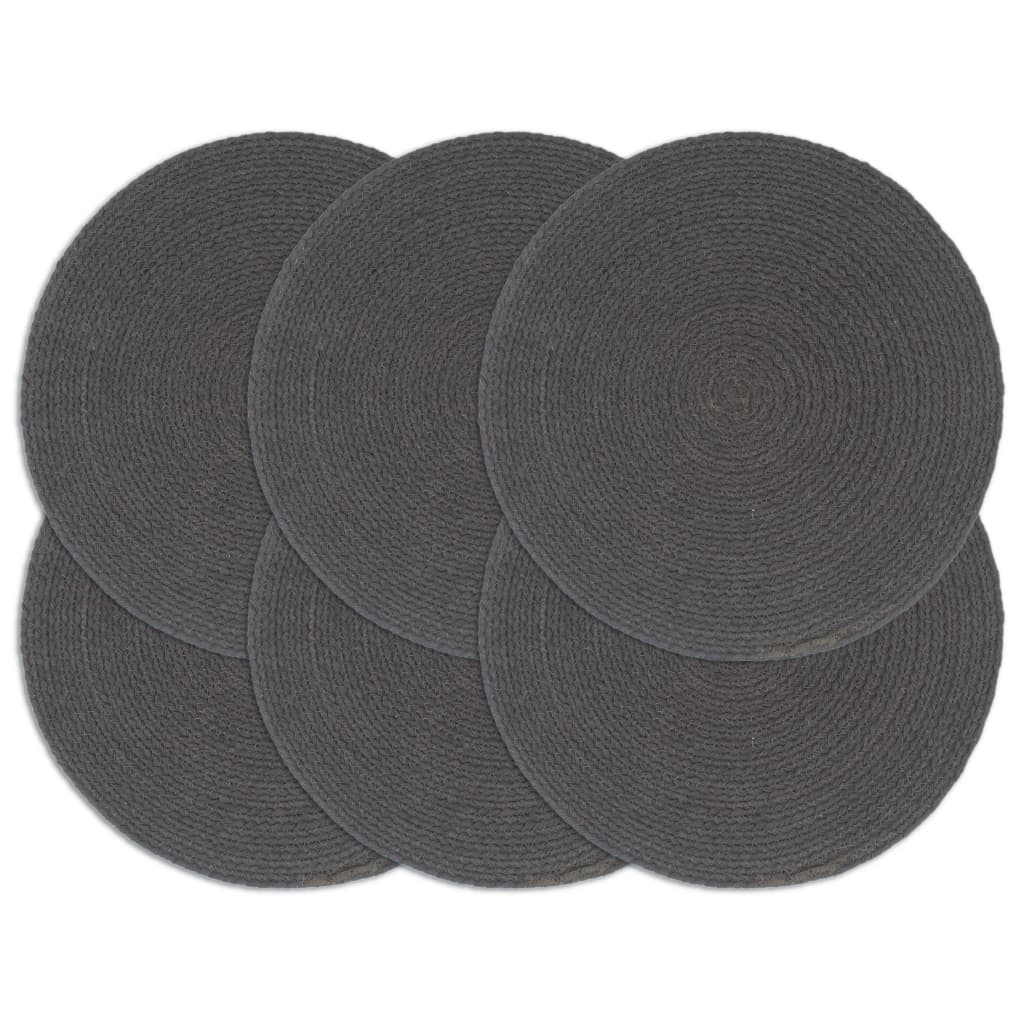 VidaXL Placemats 6 st rond 38 cm katoen effen donkergrijs