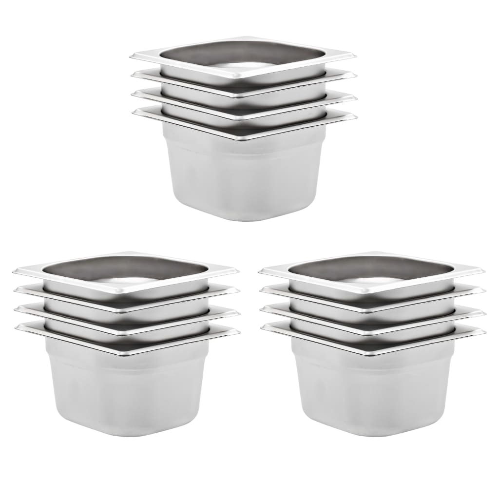 VidaXL Gastronormbakken 12 st gn 1 6 100 mm roestvrij staal