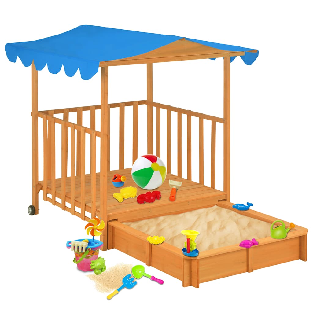 VidaXL Kinderspeelhuis met zandbak uv50 vurenhout blauw