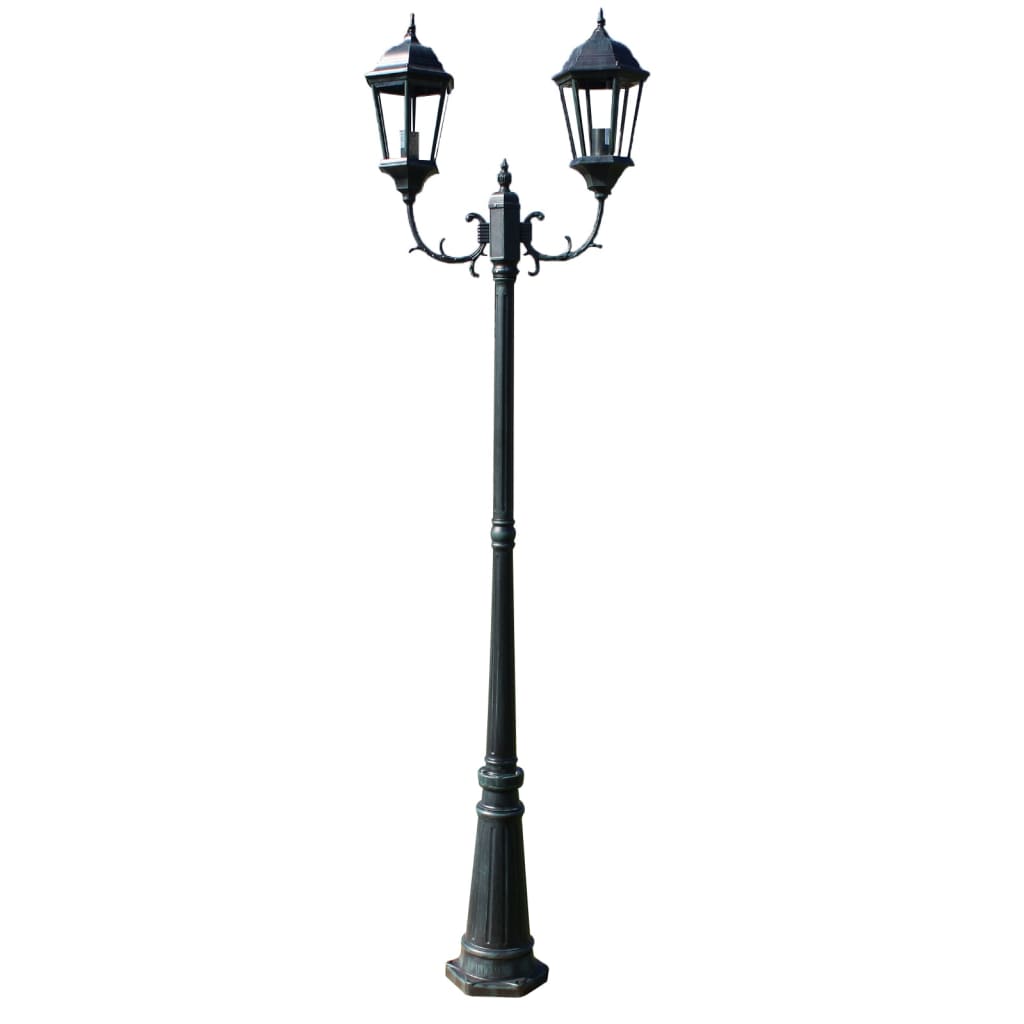 VidaXL Tuinlantaarn met 2 armen 230 cm aluminium donkergroen zwart