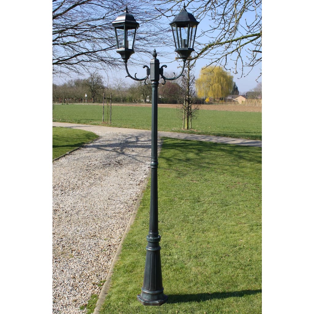 VidaXL Tuinlantaarn met 2 armen 230 cm aluminium donkergroen zwart