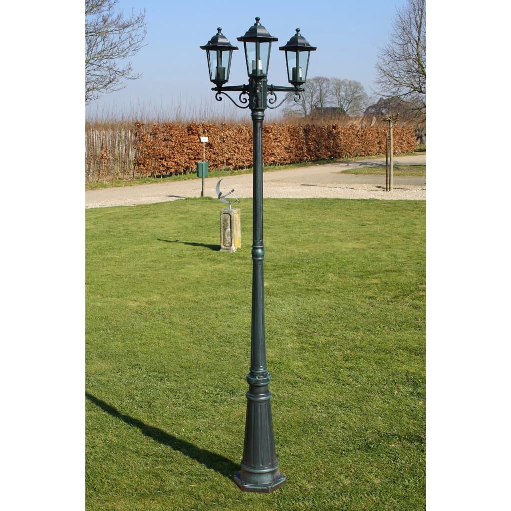 VidaXL Tuinlantaarn met 3 armen 215 cm aluminium donkergroen zwart