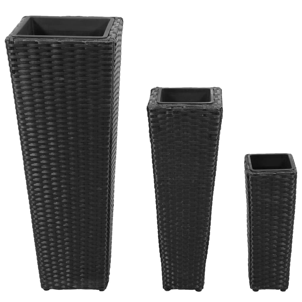 VidaXL Plantenbakken verhoogd 3 st poly rattan zwart