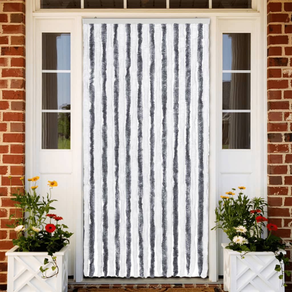 VidaXL Vliegengordijn 90x220 cm chenille grijs en wit