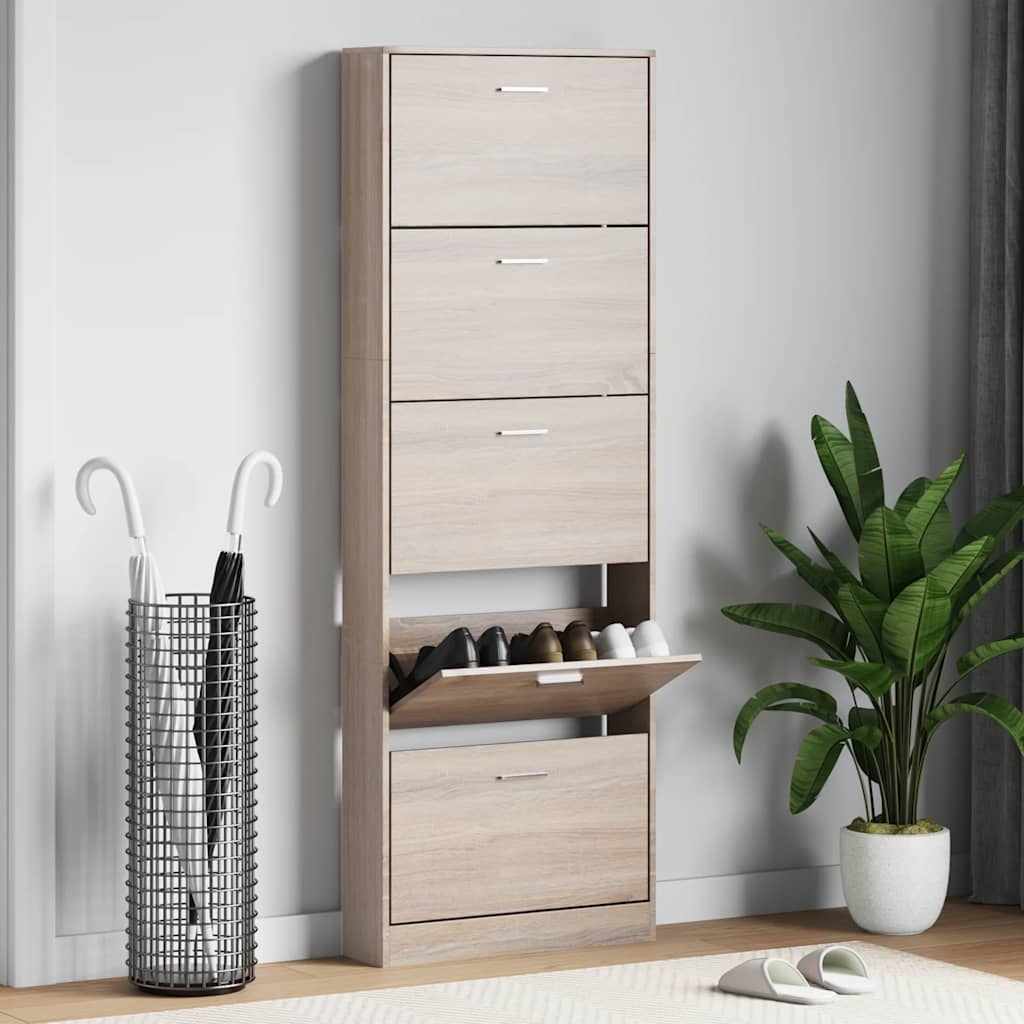 VidaXL Schoenenkast hout met 5 opbergvakken eiken-look