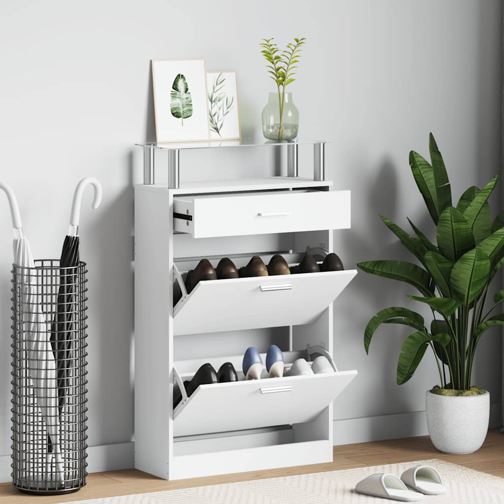 VidaXL Schoenenkast met lade en glazen schap wit hout