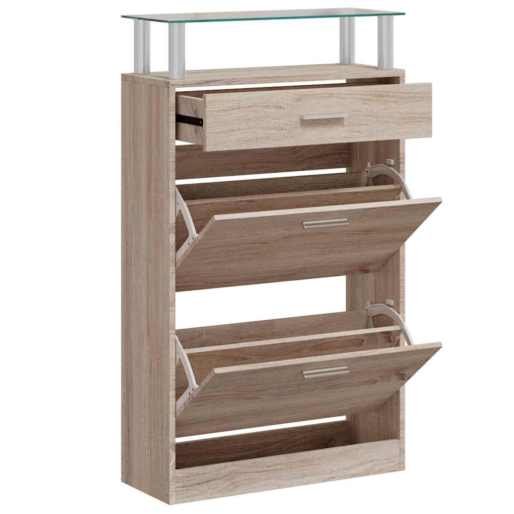 VidaXL Schoenenkast met lade en glazen bovenschap eiken-look