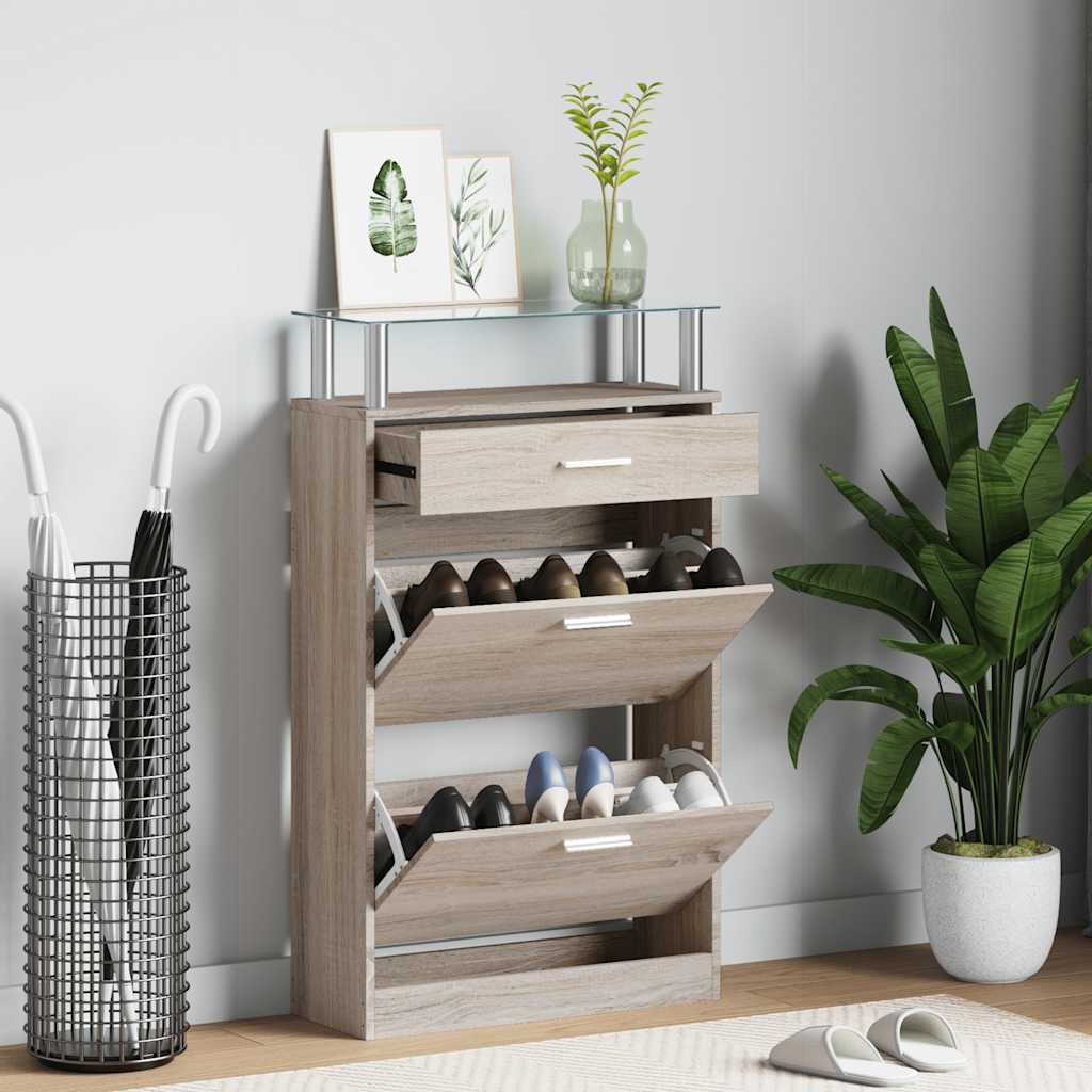 VidaXL Schoenenkast met lade en glazen bovenschap eiken-look