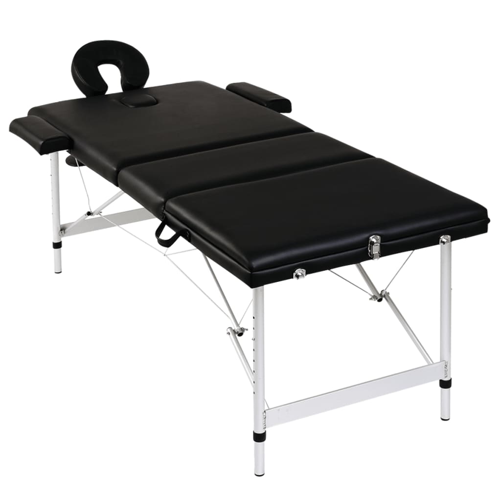 VidaXL Inklapbare massagetafel 3 zones met aluminium frame (zwart)