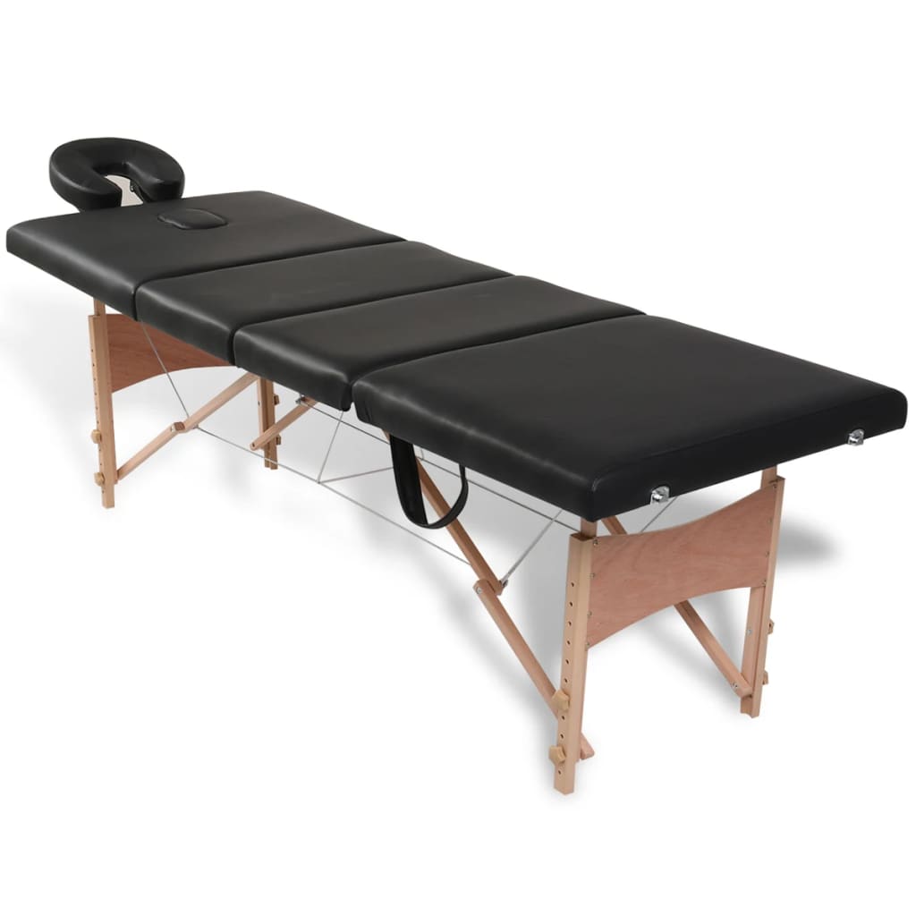 VidaXL Inklapbare massagetafel 4 zones met houten frame (zwart)