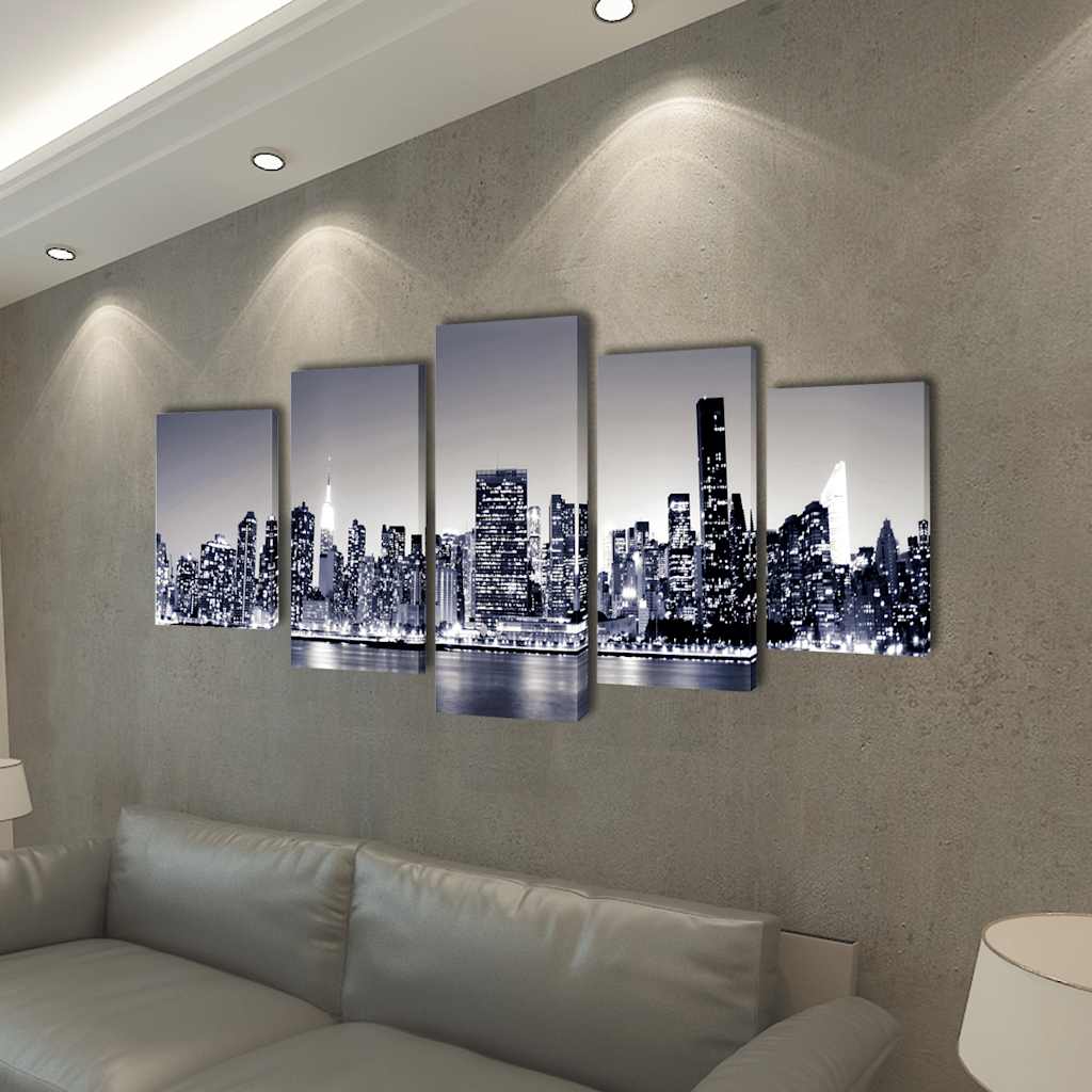 VidaXL Canvas muurdruk set monochroom new york skyline 100 x 50 cm