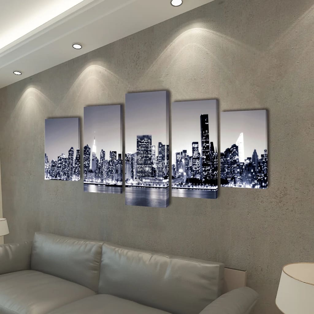 VidaXL Canvas muurdruk set monochroom new york skyline 200 x 100 cm