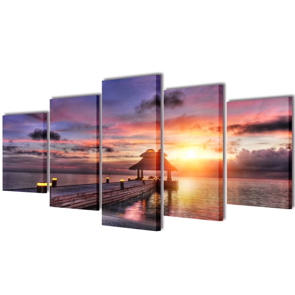 VidaXL Canvas muurdruk set zandstrand met paviljoen 100 x 50 cm
