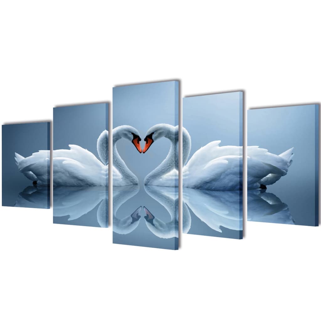 VidaXL Canvas muurdruk set zwaan 100 x 50 cm
