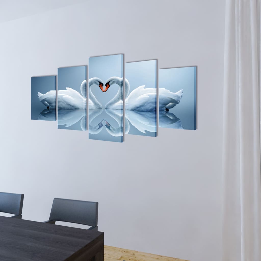 VidaXL Canvas muurdruk set zwaan 100 x 50 cm