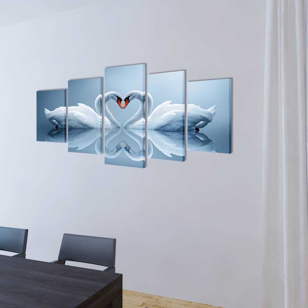 VidaXL Canvas muurdruk set zwaan 200 x 100 cm