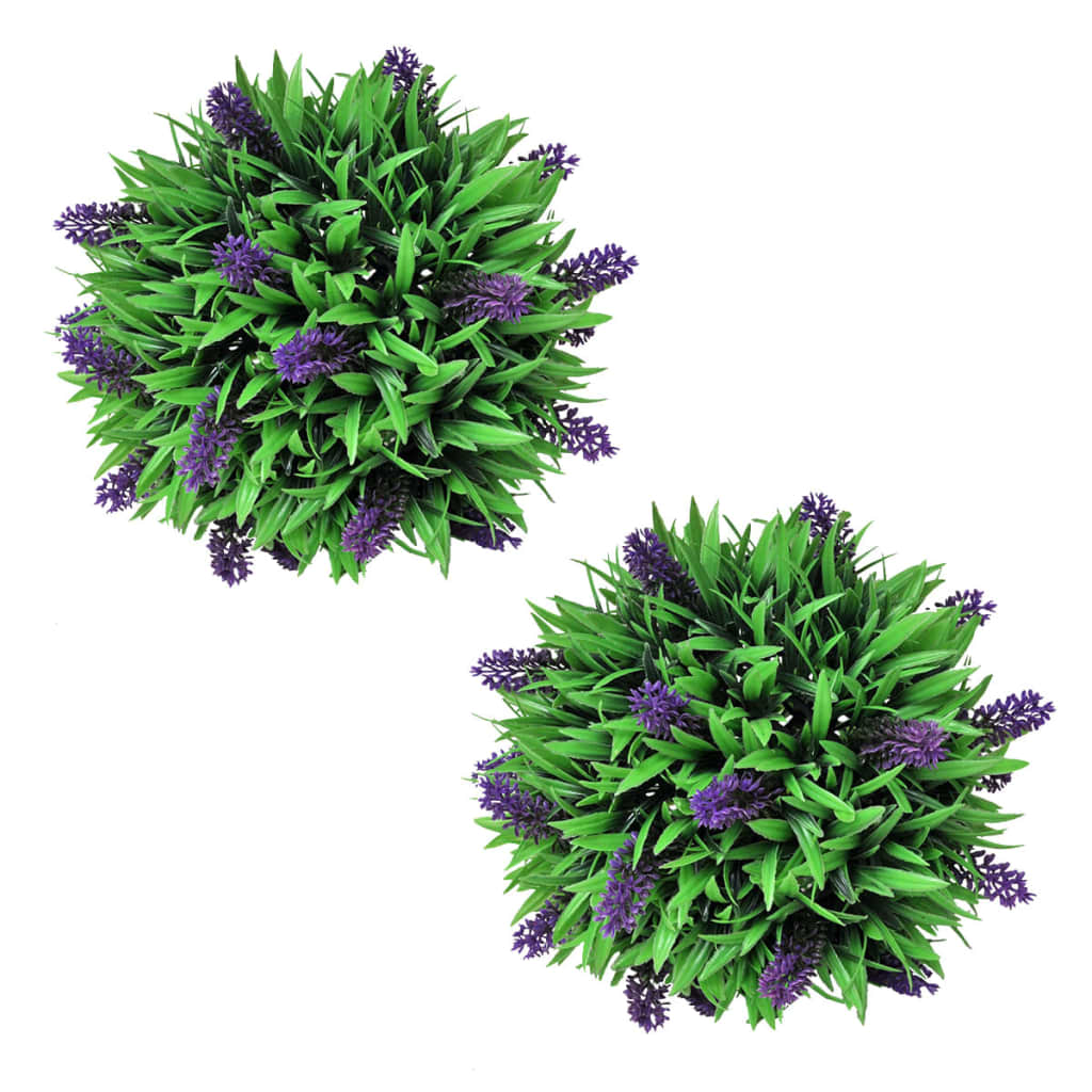 VidaXL 2-delige kunstbuxussenset bolvormig met lavendel 28 cm