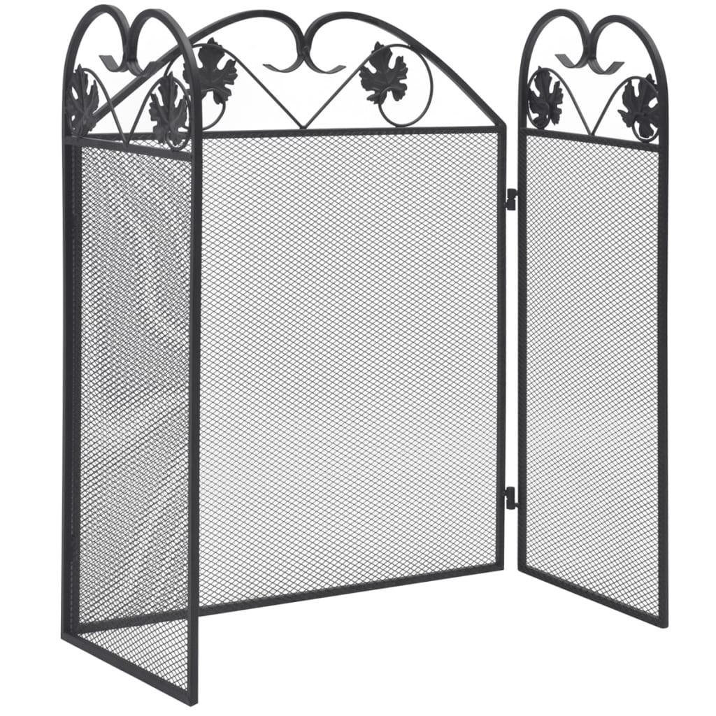 VidaXL Haardscherm 3 panelen ijzer zwart