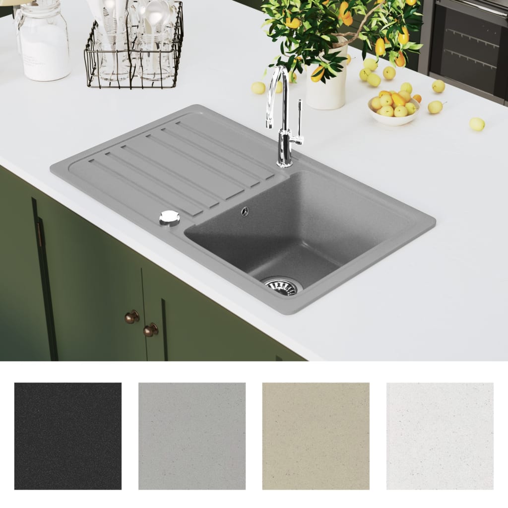 VidaXL Spoelbak graniet enkele bak met afvoer omkeerbaar grijs
