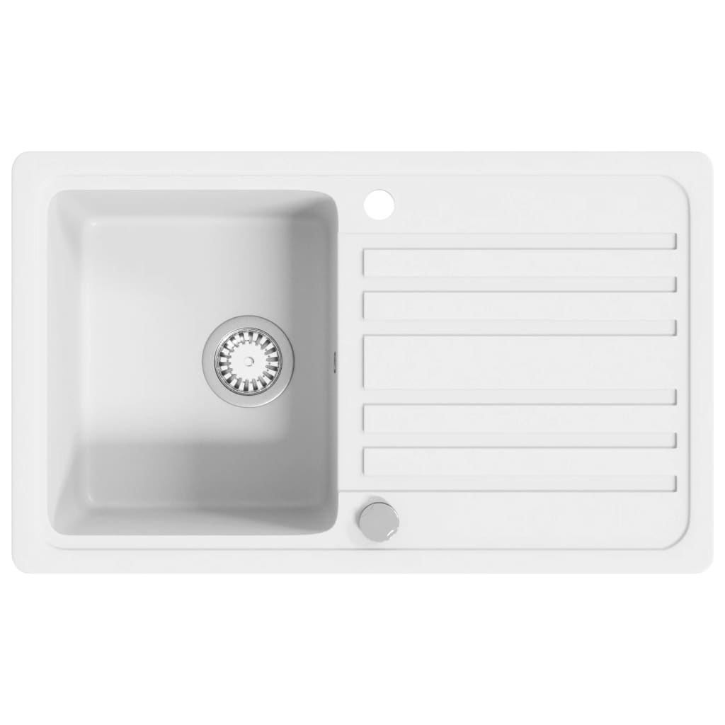 VidaXL Spoelbak graniet enkele bak met afvoer omkeerbaar wit