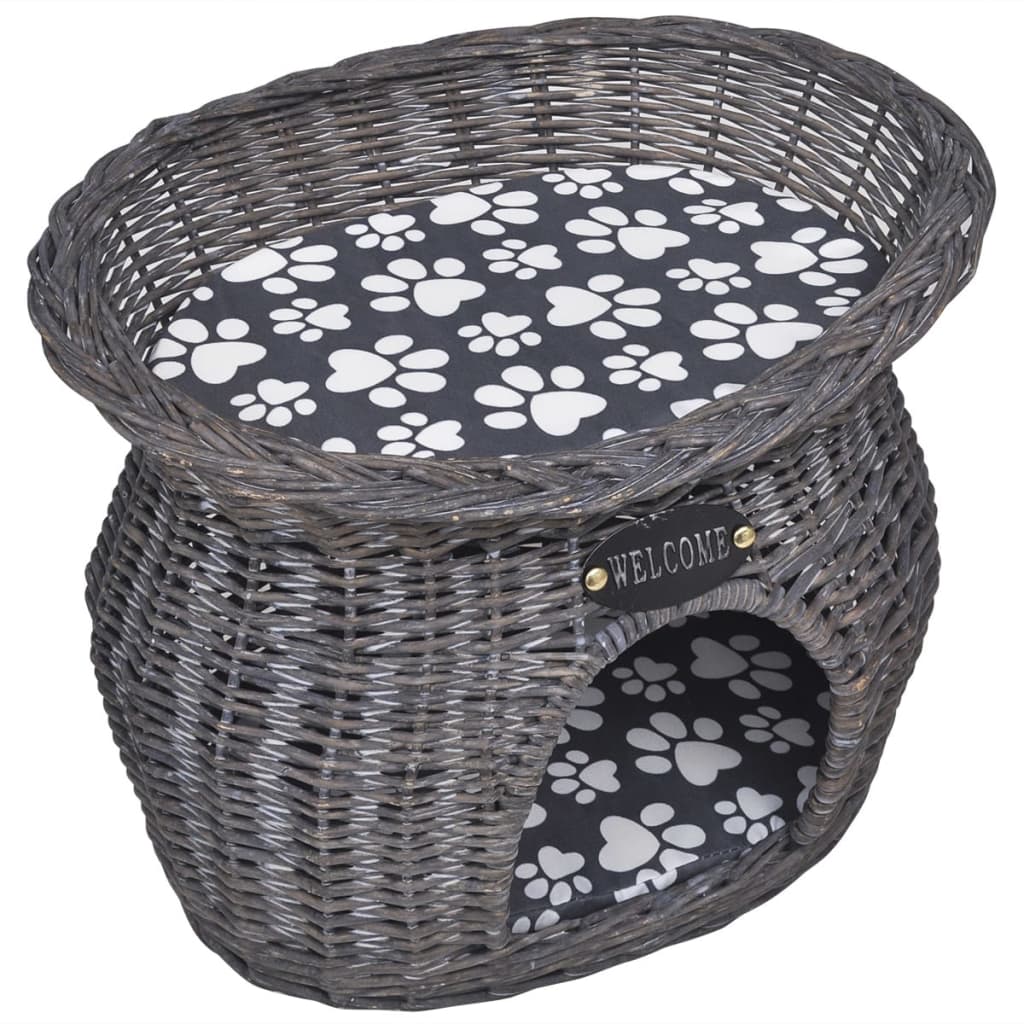 VidaXL Kattenbed huis krabpaal met kussen wilgen
