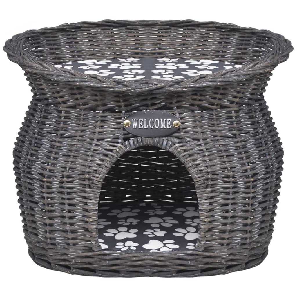 VidaXL Kattenbed huis krabpaal met kussen wilgen