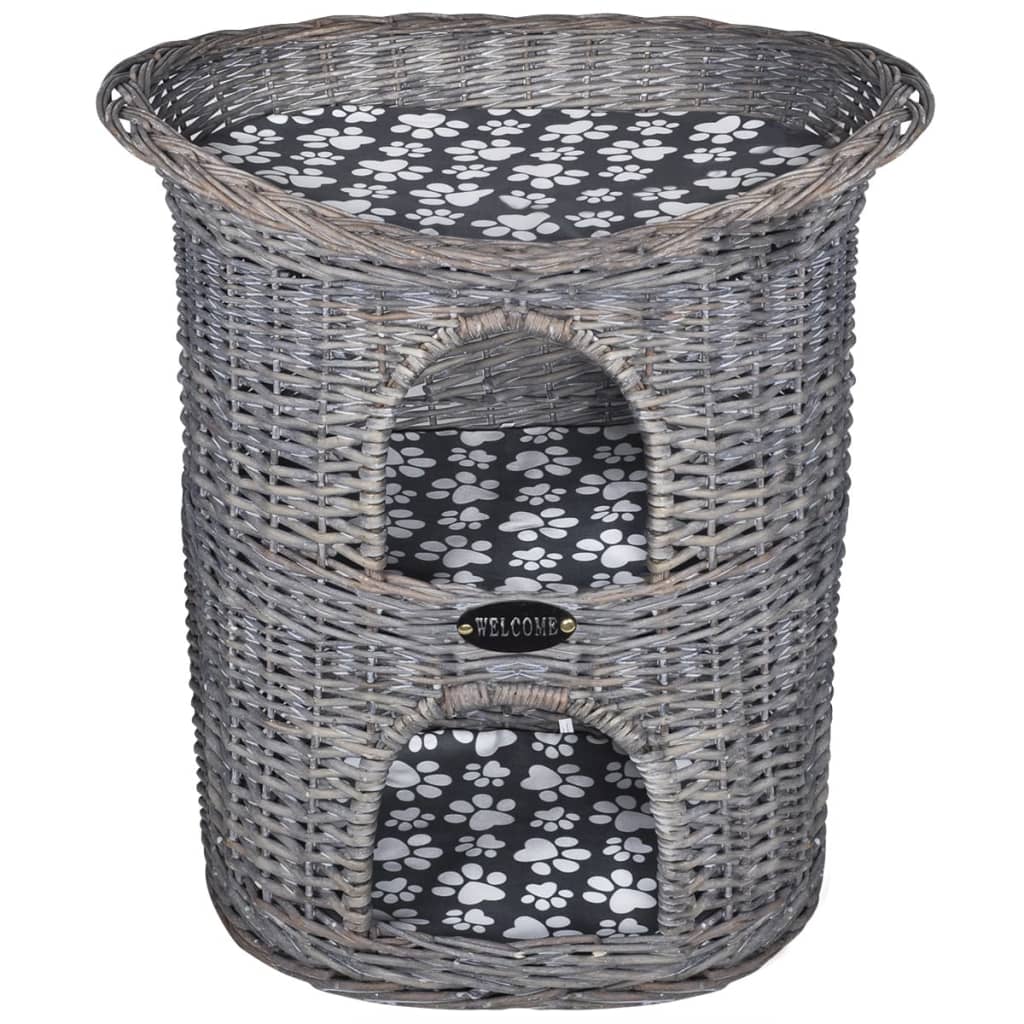VidaXL Kattenbed huis krabpaal 2-laags met kussen wilgen
