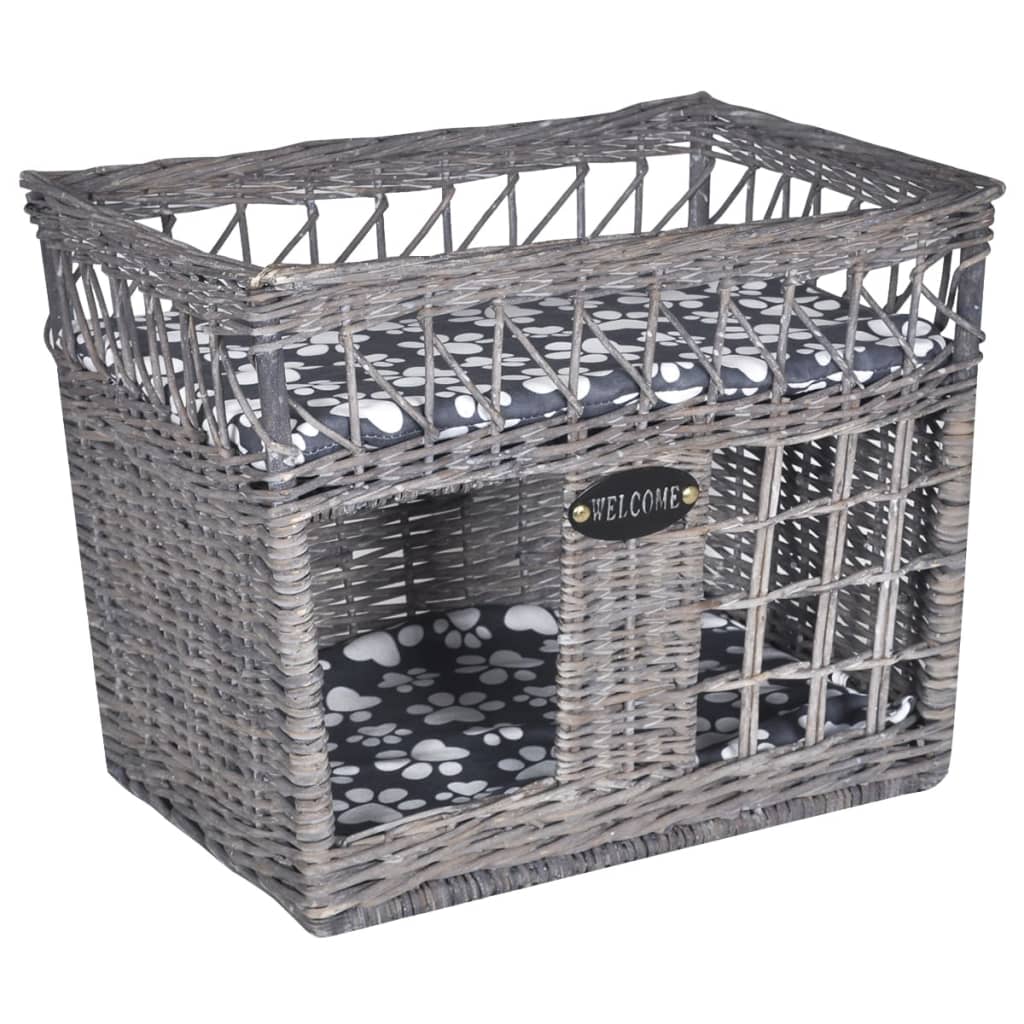 VidaXL Kattenbed huis krabpaal met kussen vierkant wilgen