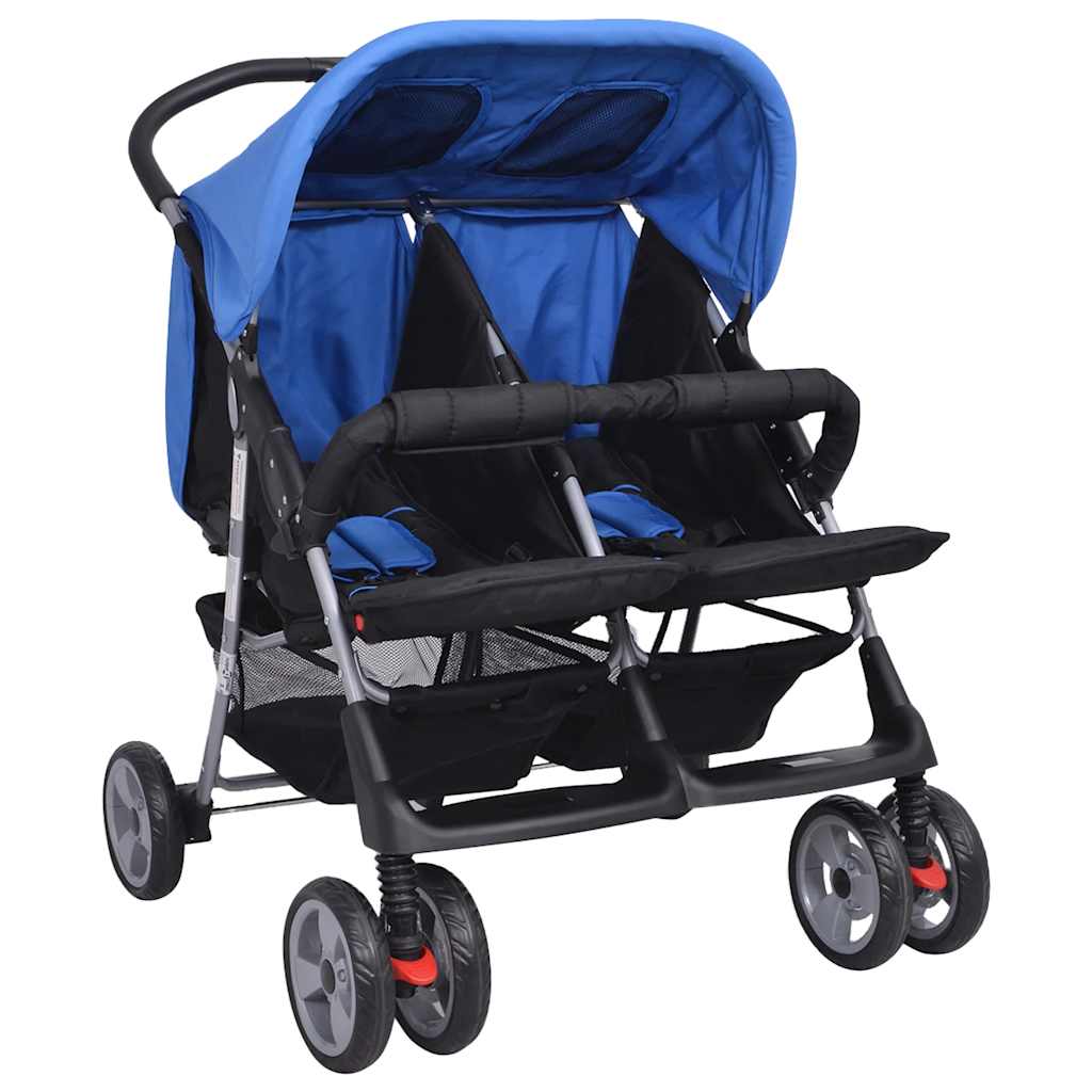 VidaXL Tweelingwagen staal rood en zwart