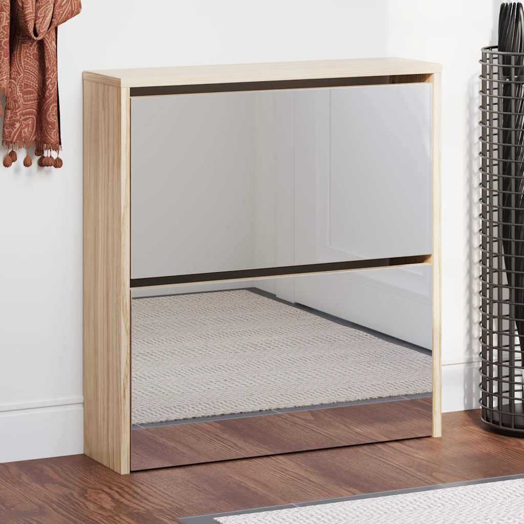 VidaXL Schoenenkast tweelaags met spiegel 63x17x67 cm eiken