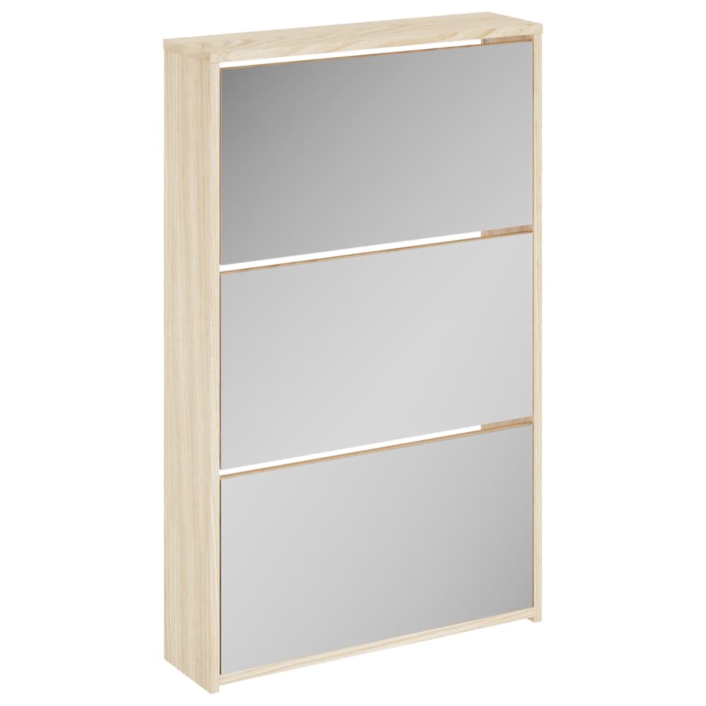 VidaXL Schoenenkast drielaags met spiegel 63x17x102,5 cm eiken