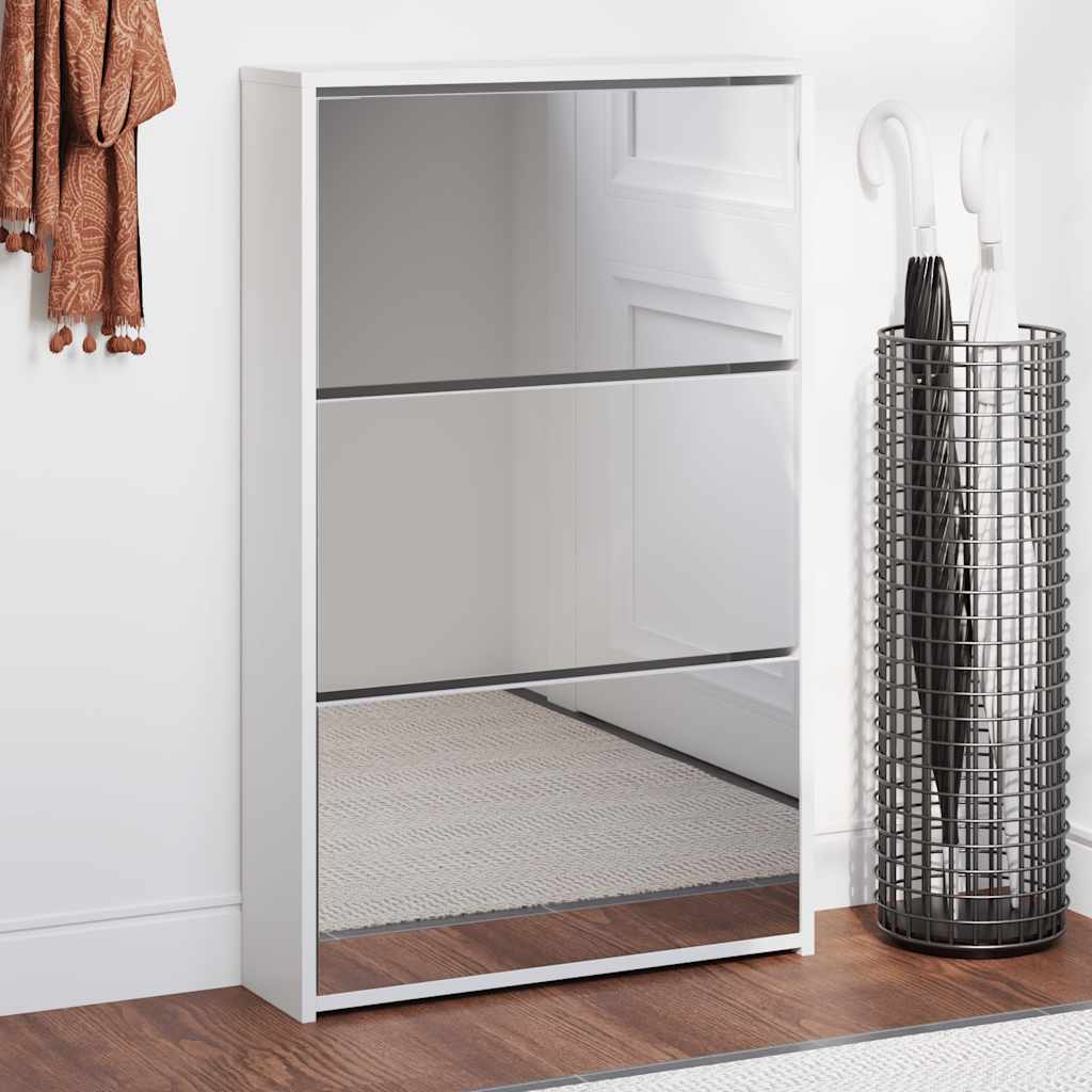 VidaXL Schoenenkast drielaags met spiegel 63x17x102,5 cm wit