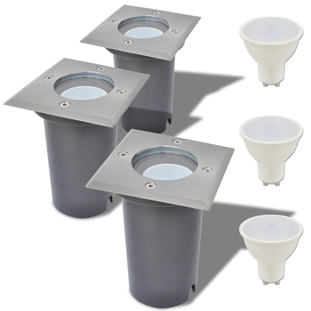 VidaXL Led-grondspots buiten 3 stuks vierkant